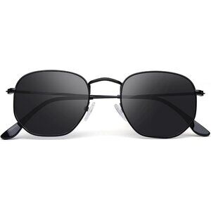 Unisex BlackGrey Trendy Square Hexagonal Flat Mirrored Sun Glasses UV Protection